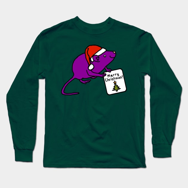 Cute Rat Says Merry Christmas Long Sleeve T-Shirt by ellenhenryart